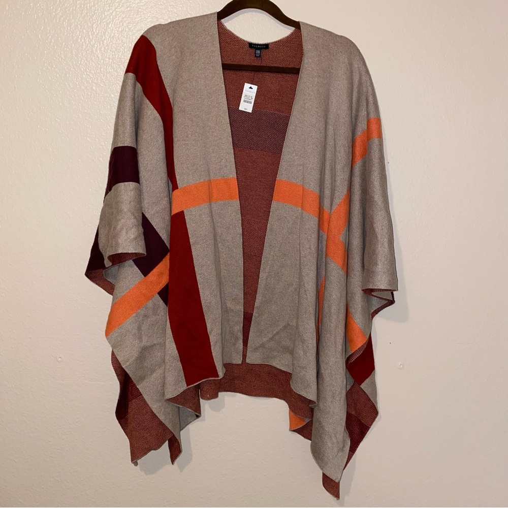 NWT Talbots Tan and Brown Plaid Fall Poncho